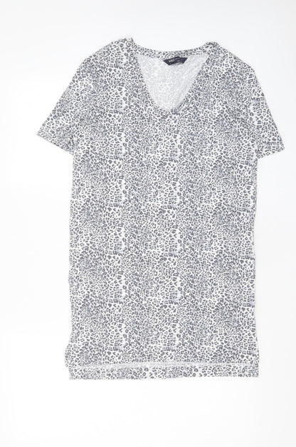Marks and Spencer Womens Grey Animal Print Viscose T-Shirt Dress Size 6 V-Neck Pullover