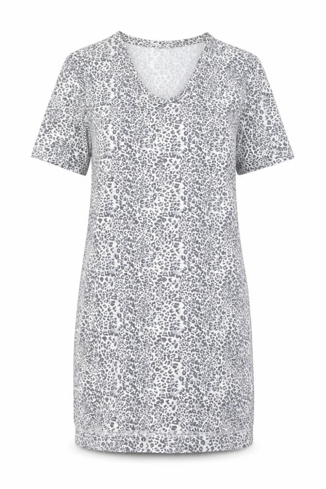 Marks and Spencer Womens Grey Animal Print Viscose T-Shirt Dress Size 6 V-Neck Pullover