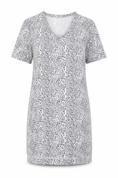 Marks and Spencer Womens Grey Animal Print Viscose T-Shirt Dress Size 6 V-Neck Pullover