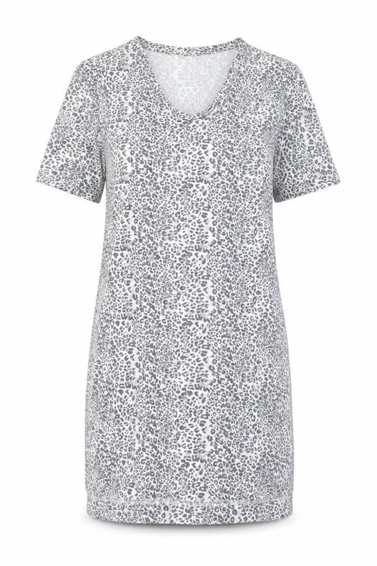 Marks and Spencer Womens Grey Animal Print Viscose T-Shirt Dress Size 6 V-Neck Pullover
