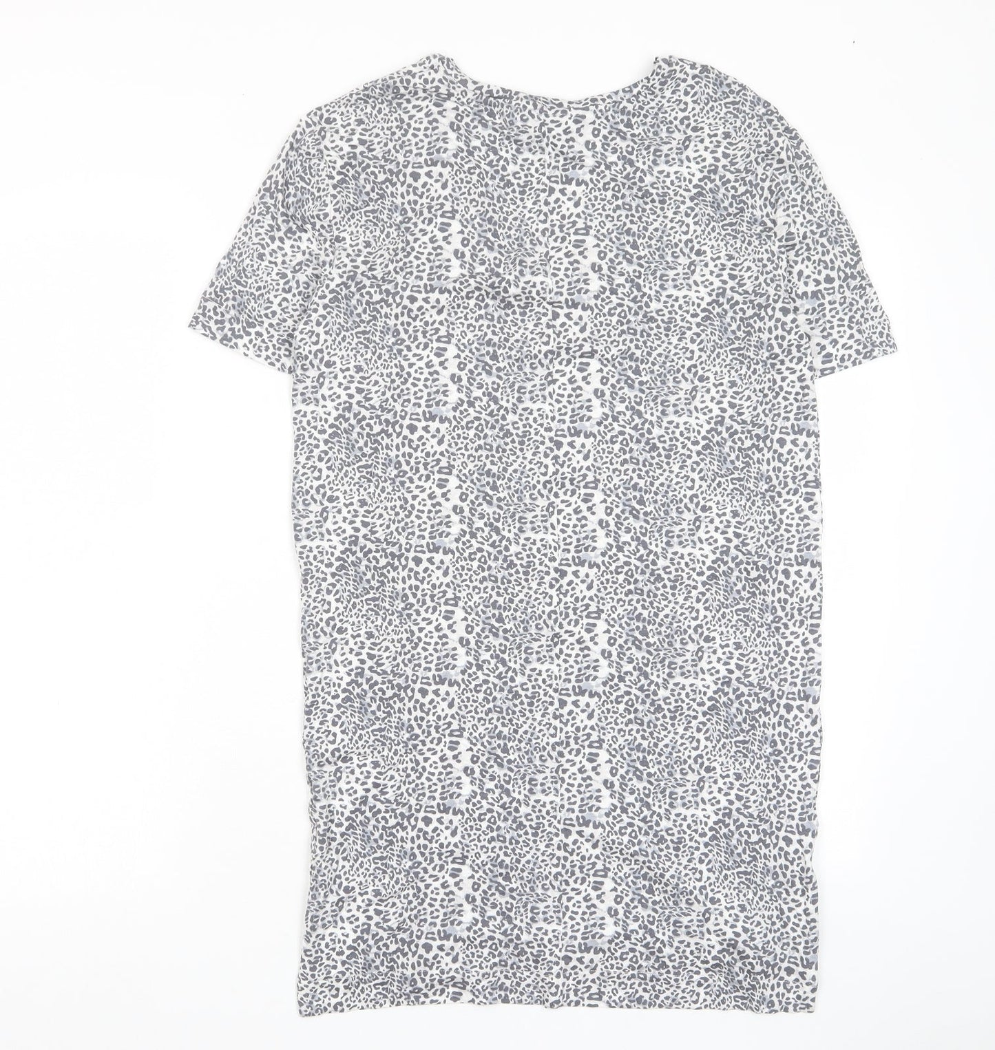 Marks and Spencer Womens Grey Animal Print Viscose T-Shirt Dress Size 6 V-Neck Pullover