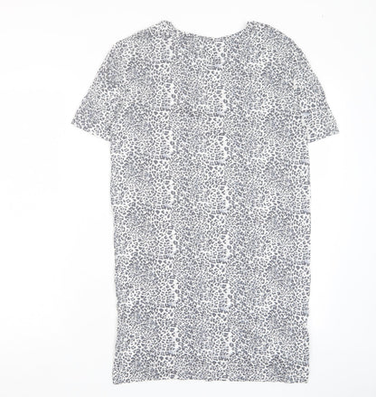 Marks and Spencer Womens Grey Animal Print Viscose T-Shirt Dress Size 6 V-Neck Pullover