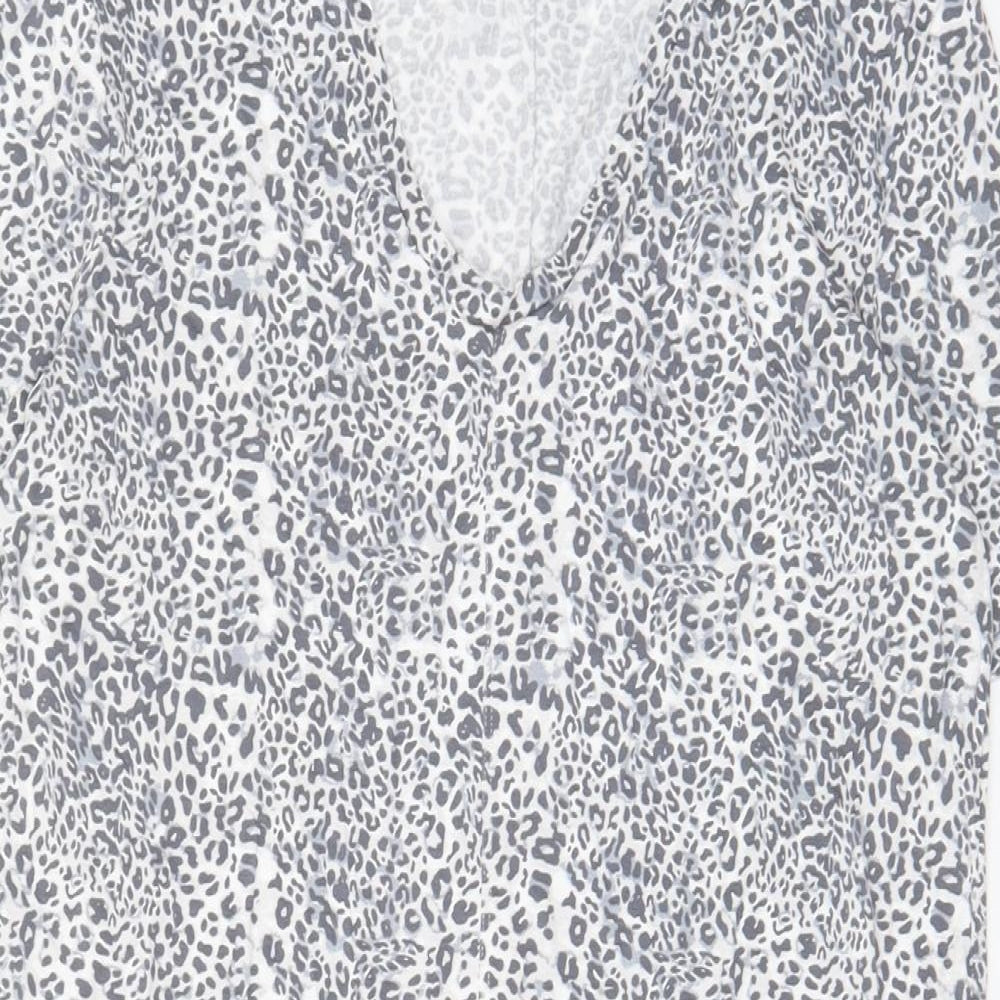 Marks and Spencer Womens Grey Animal Print Viscose T-Shirt Dress Size 6 V-Neck Pullover
