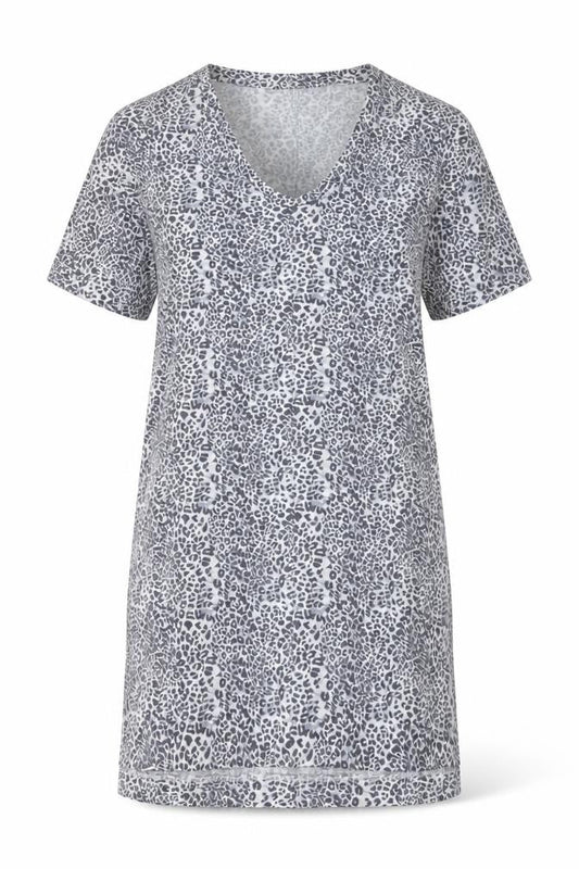 Marks and Spencer Womens Grey Animal Print Viscose T-Shirt Dress Size 6 V-Neck Pullover
