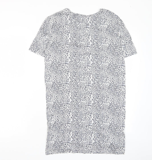 Marks and Spencer Womens Grey Animal Print Viscose T-Shirt Dress Size 6 V-Neck Pullover