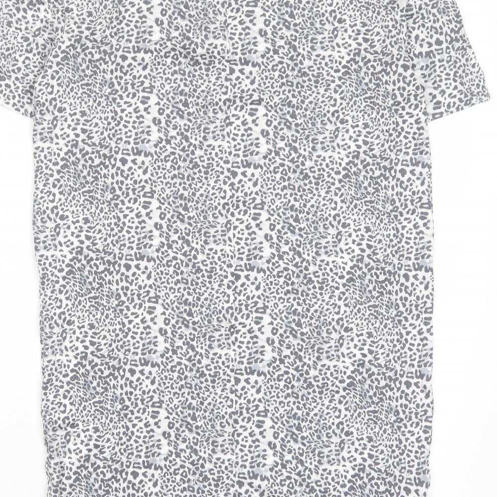 Marks and Spencer Womens Grey Animal Print Viscose T-Shirt Dress Size 6 V-Neck Pullover