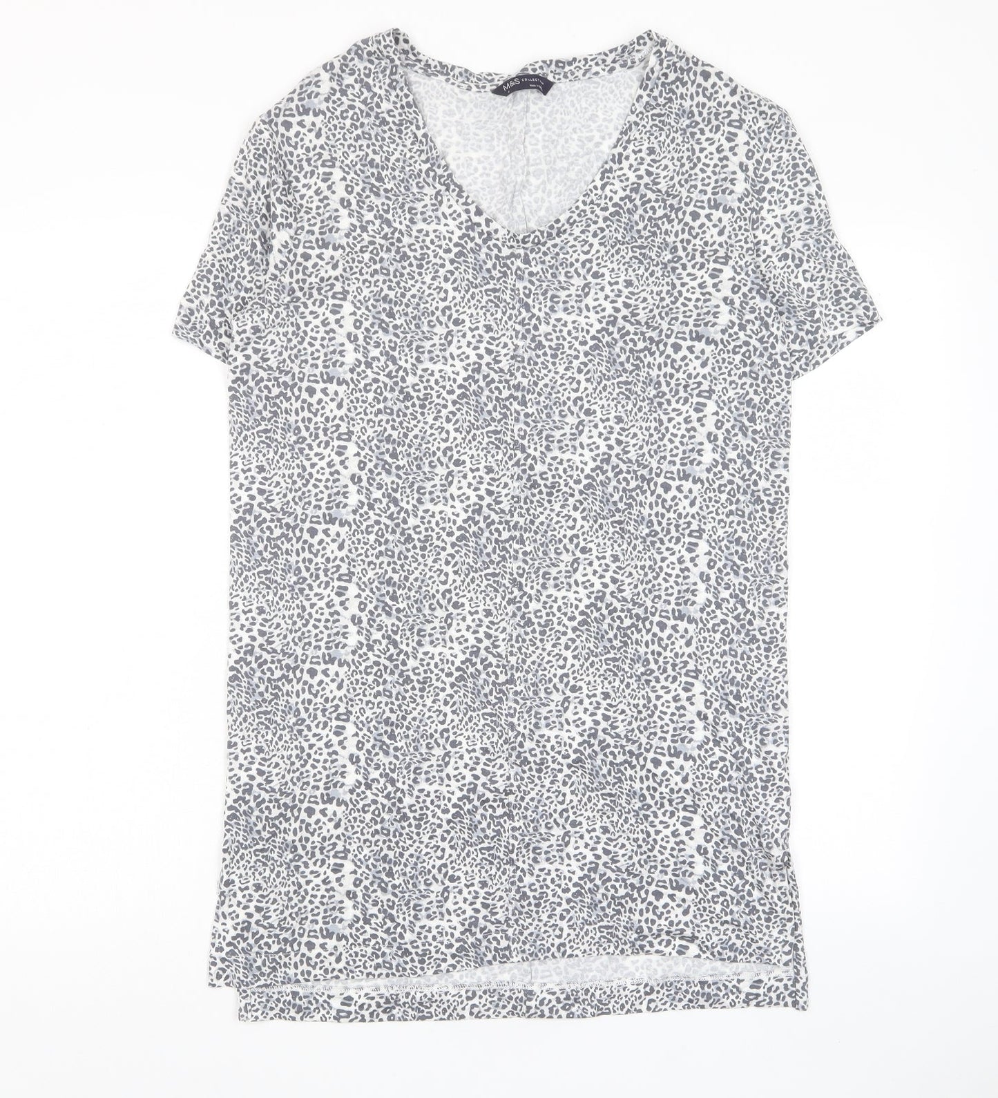 Marks and Spencer Womens Grey Animal Print Viscose T-Shirt Dress Size 8 V-Neck Pullover