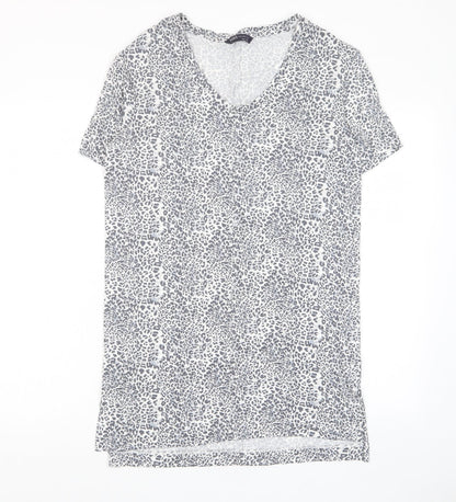 Marks and Spencer Womens Grey Animal Print Viscose T-Shirt Dress Size 8 V-Neck Pullover