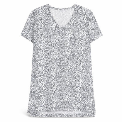 Marks and Spencer Womens Grey Animal Print Viscose T-Shirt Dress Size 8 V-Neck Pullover