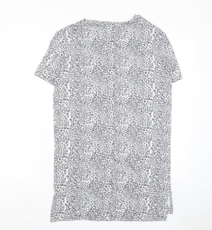 Marks and Spencer Womens Grey Animal Print Viscose T-Shirt Dress Size 8 V-Neck Pullover