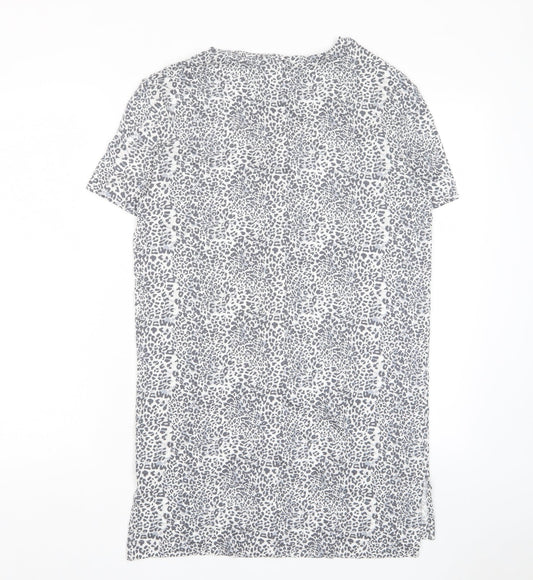 Marks and Spencer Womens Grey Animal Print Viscose T-Shirt Dress Size 8 V-Neck Pullover