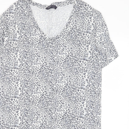Marks and Spencer Womens Grey Animal Print Viscose T-Shirt Dress Size 8 V-Neck Pullover