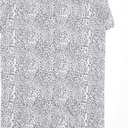 Marks and Spencer Womens Grey Animal Print Viscose T-Shirt Dress Size 8 V-Neck Pullover