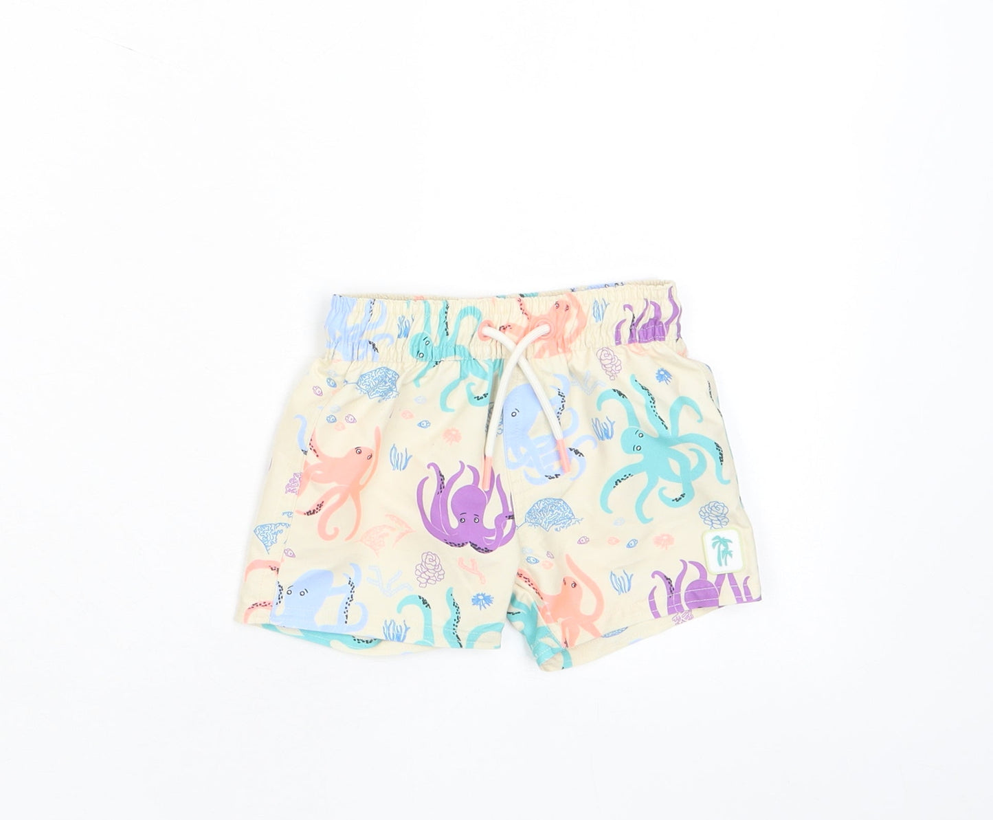 Marks and Spencer Boys Multicoloured Geometric Polyester Sweatpants Trousers Size 3-6 Months Drawstring - Octopus, Swim Shorts