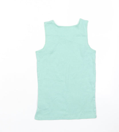Marks and Spencer Girls Green Cotton Basic Tank Size 8-9 Years Crew Neck Pullover - Embroided