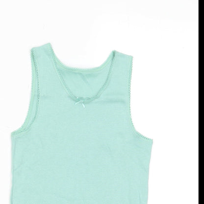 Marks and Spencer Girls Green Cotton Basic Tank Size 8-9 Years Crew Neck Pullover - Embroided