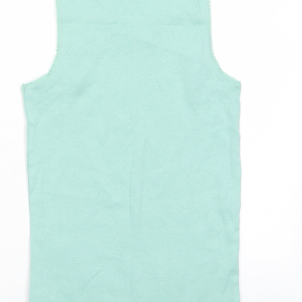 Marks and Spencer Girls Green Cotton Basic Tank Size 8-9 Years Crew Neck Pullover - Embroided