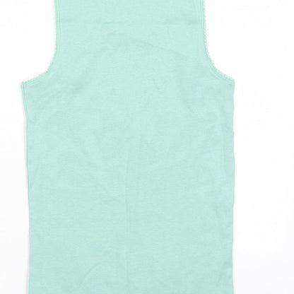 Marks and Spencer Girls Green Cotton Basic Tank Size 8-9 Years Crew Neck Pullover - Embroided