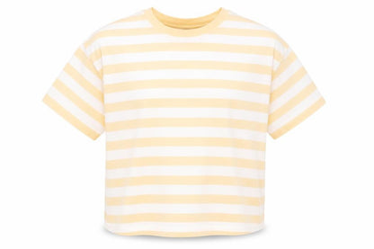 Marks and Spencer Boys Orange Striped Cotton Basic T-Shirt Size 7-8 Years Crew Neck Pullover