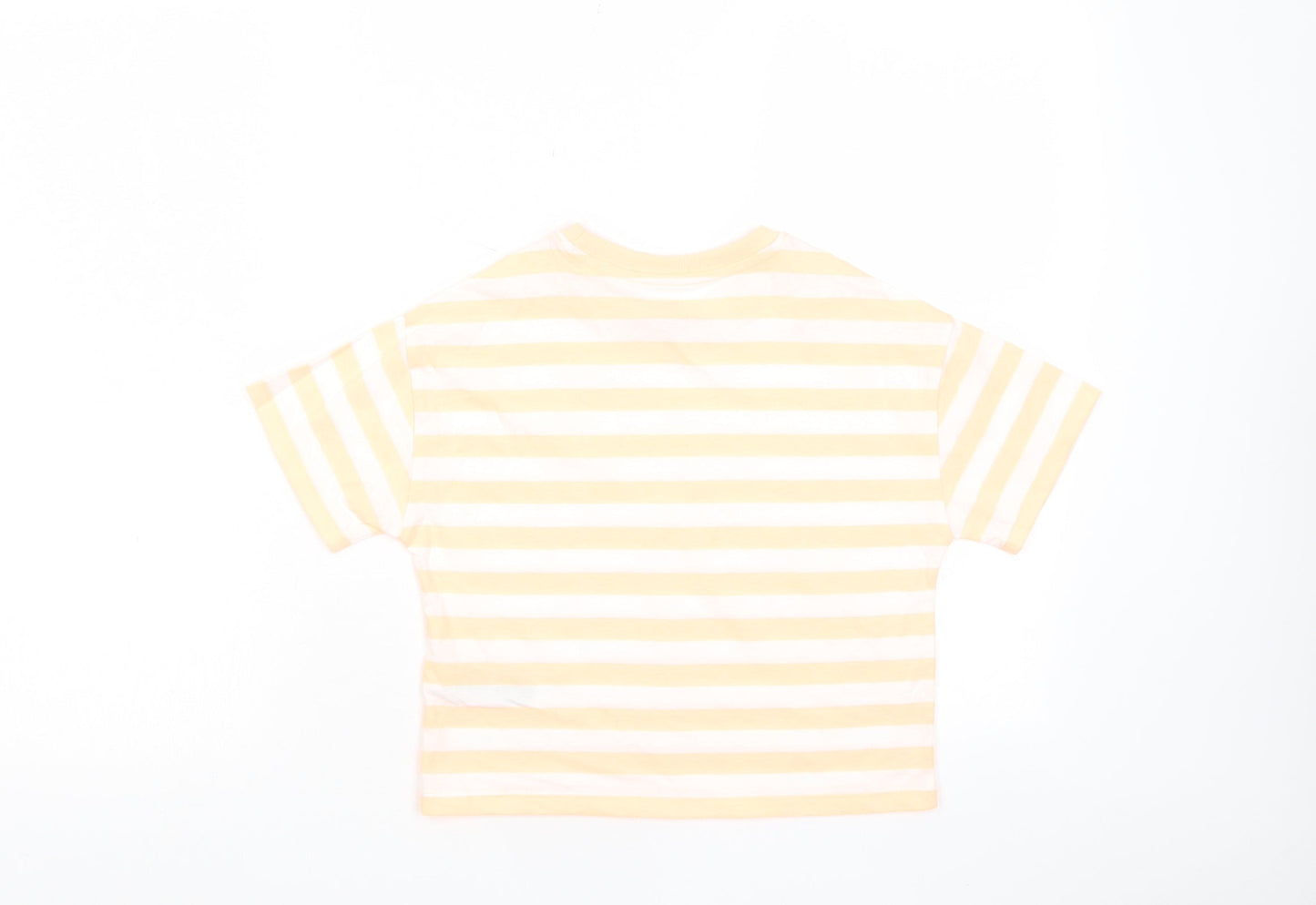 Marks and Spencer Boys Orange Striped Cotton Basic T-Shirt Size 7-8 Years Crew Neck Pullover