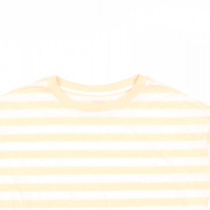 Marks and Spencer Boys Orange Striped Cotton Basic T-Shirt Size 7-8 Years Crew Neck Pullover