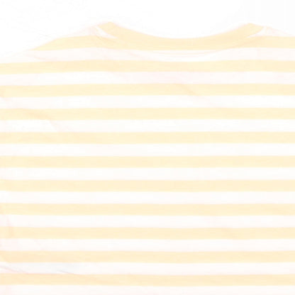 Marks and Spencer Boys Orange Striped Cotton Basic T-Shirt Size 7-8 Years Crew Neck Pullover