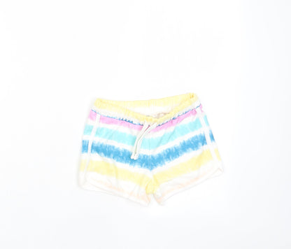 Marks and Spencer Girls Multicoloured Striped Cotton Sweat Shorts Size 5-6 Years Regular Drawstring