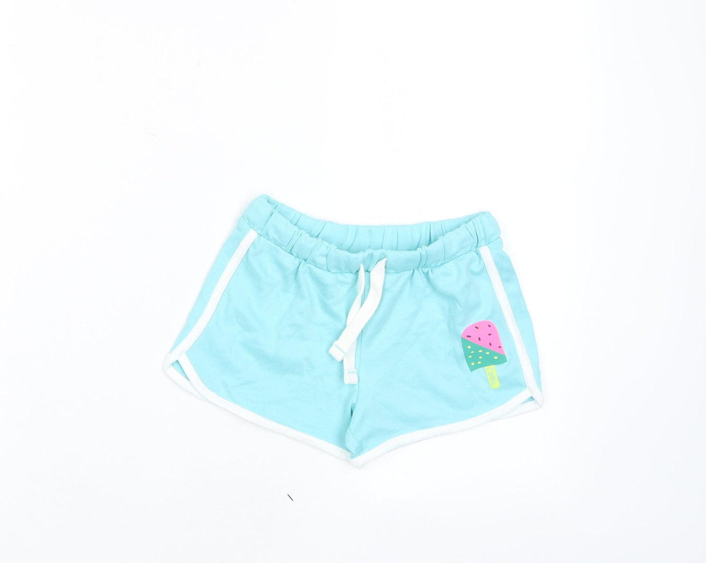 Marks and Spencer Girls Blue Cotton Sweat Shorts Size 5 Years Regular Drawstring - Ice Lollie