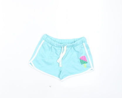 Marks and Spencer Girls Blue Cotton Sweat Shorts Size 5 Years Regular Drawstring - Ice Lollie