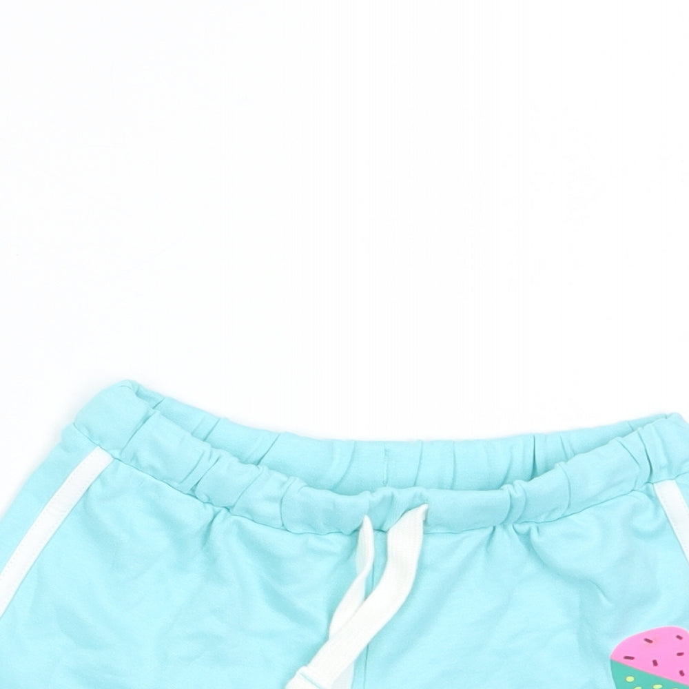 Marks and Spencer Girls Blue Cotton Sweat Shorts Size 5 Years Regular Drawstring - Ice Lollie
