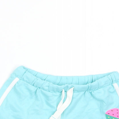 Marks and Spencer Girls Blue Cotton Sweat Shorts Size 5 Years Regular Drawstring - Ice Lollie