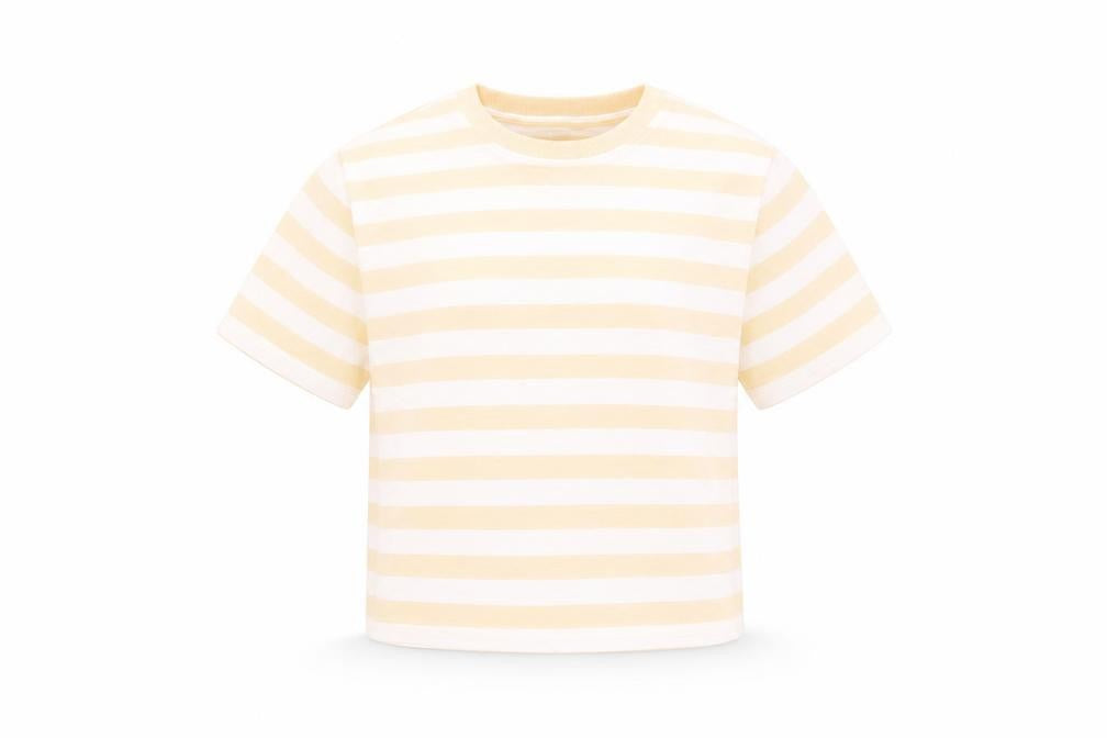Marks and Spencer Boys Orange Striped Cotton Basic T-Shirt Size 7-8 Years Crew Neck Pullover