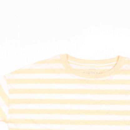 Marks and Spencer Boys Orange Striped Cotton Basic T-Shirt Size 7-8 Years Crew Neck Pullover