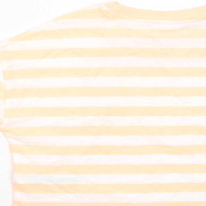 Marks and Spencer Boys Orange Striped Cotton Basic T-Shirt Size 7-8 Years Crew Neck Pullover