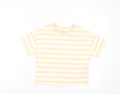 Marks and Spencer Boys Orange Striped Cotton Basic T-Shirt Size 8-9 Years Roll Neck Pullover