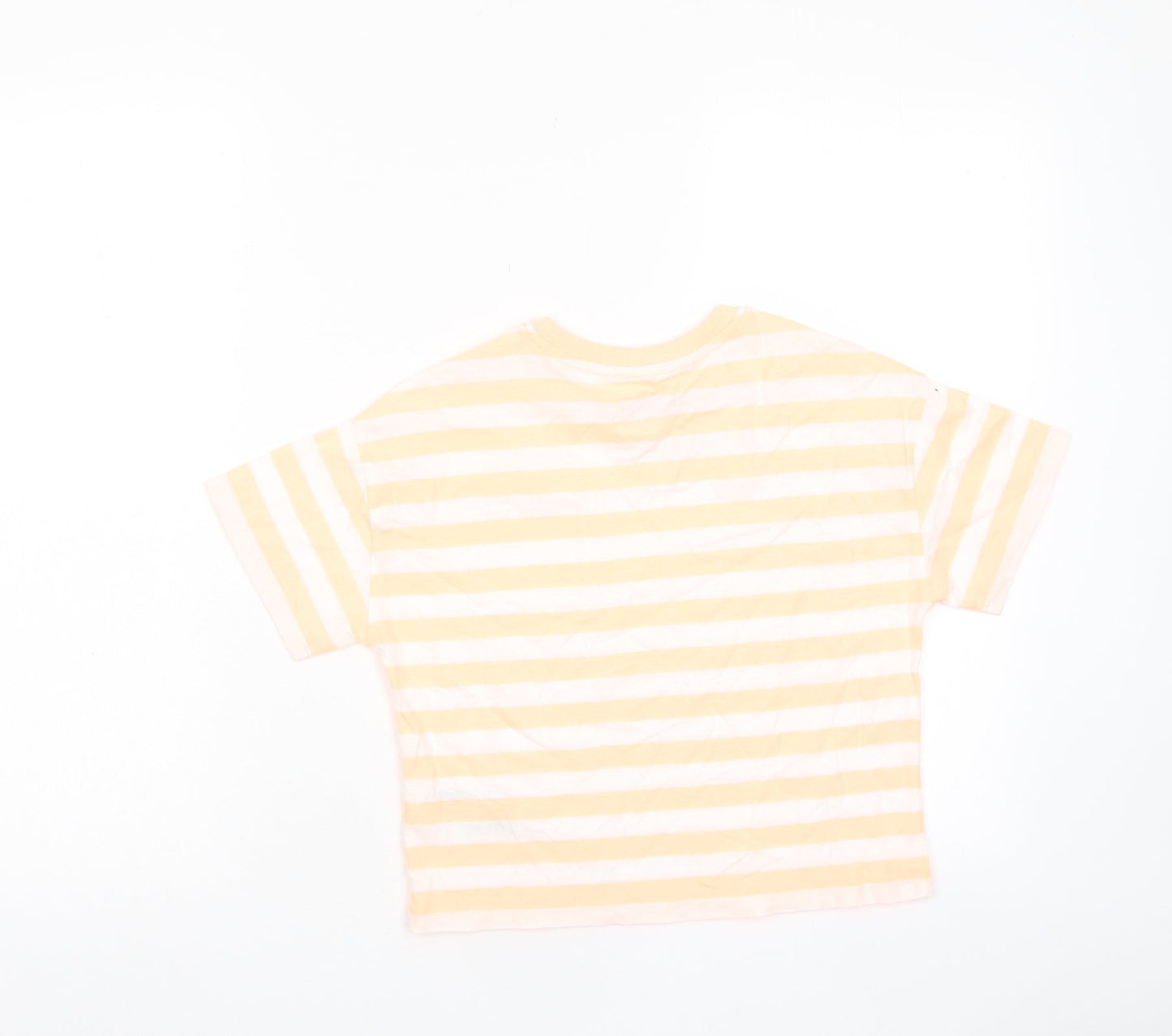 Marks and Spencer Boys Orange Striped Cotton Basic T-Shirt Size 8-9 Years Roll Neck Pullover