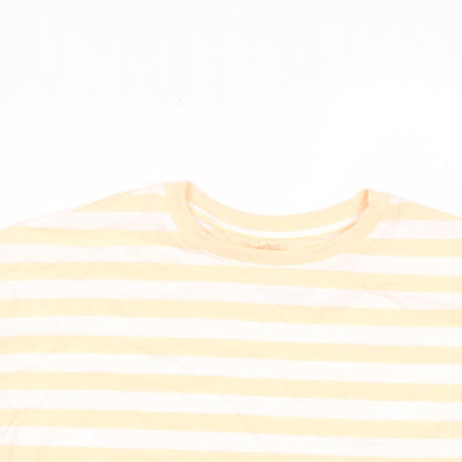 Marks and Spencer Boys Orange Striped Cotton Basic T-Shirt Size 8-9 Years Roll Neck Pullover