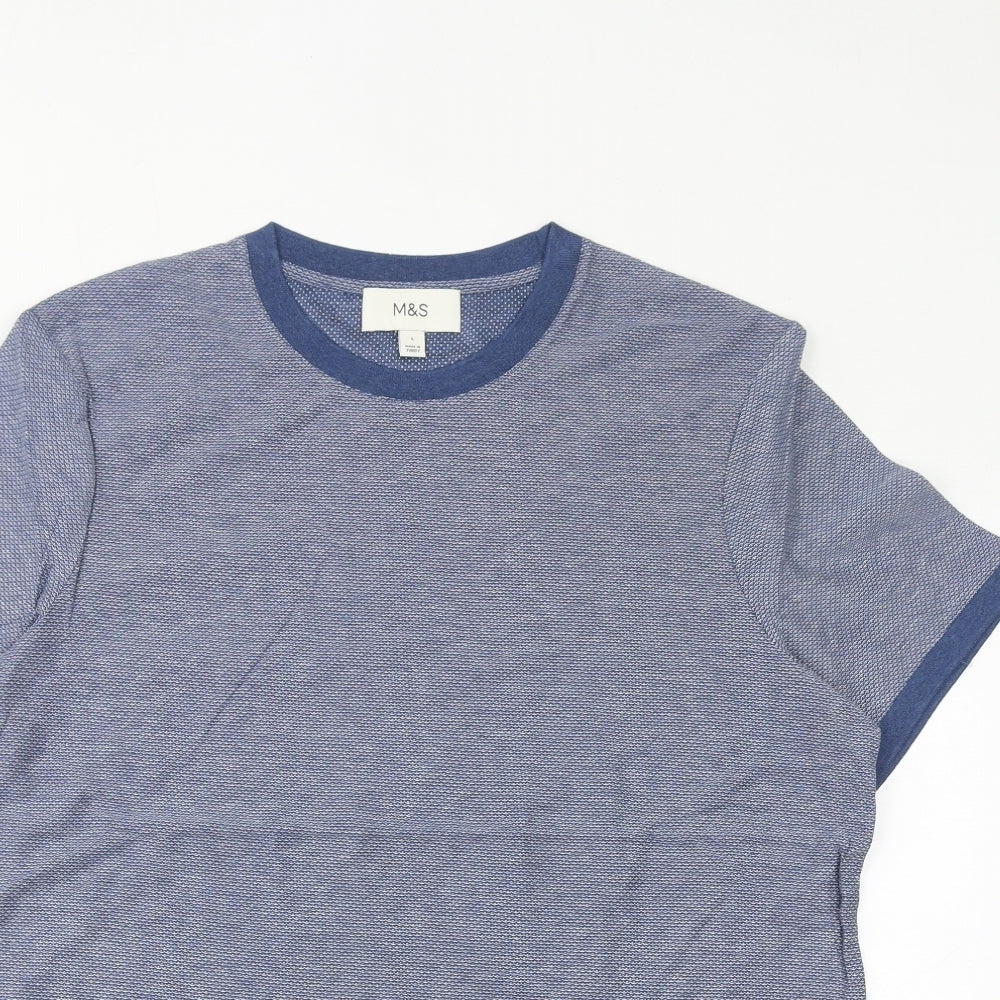 Marks and Spencer Mens Blue Cotton T-Shirt Size L Crew Neck