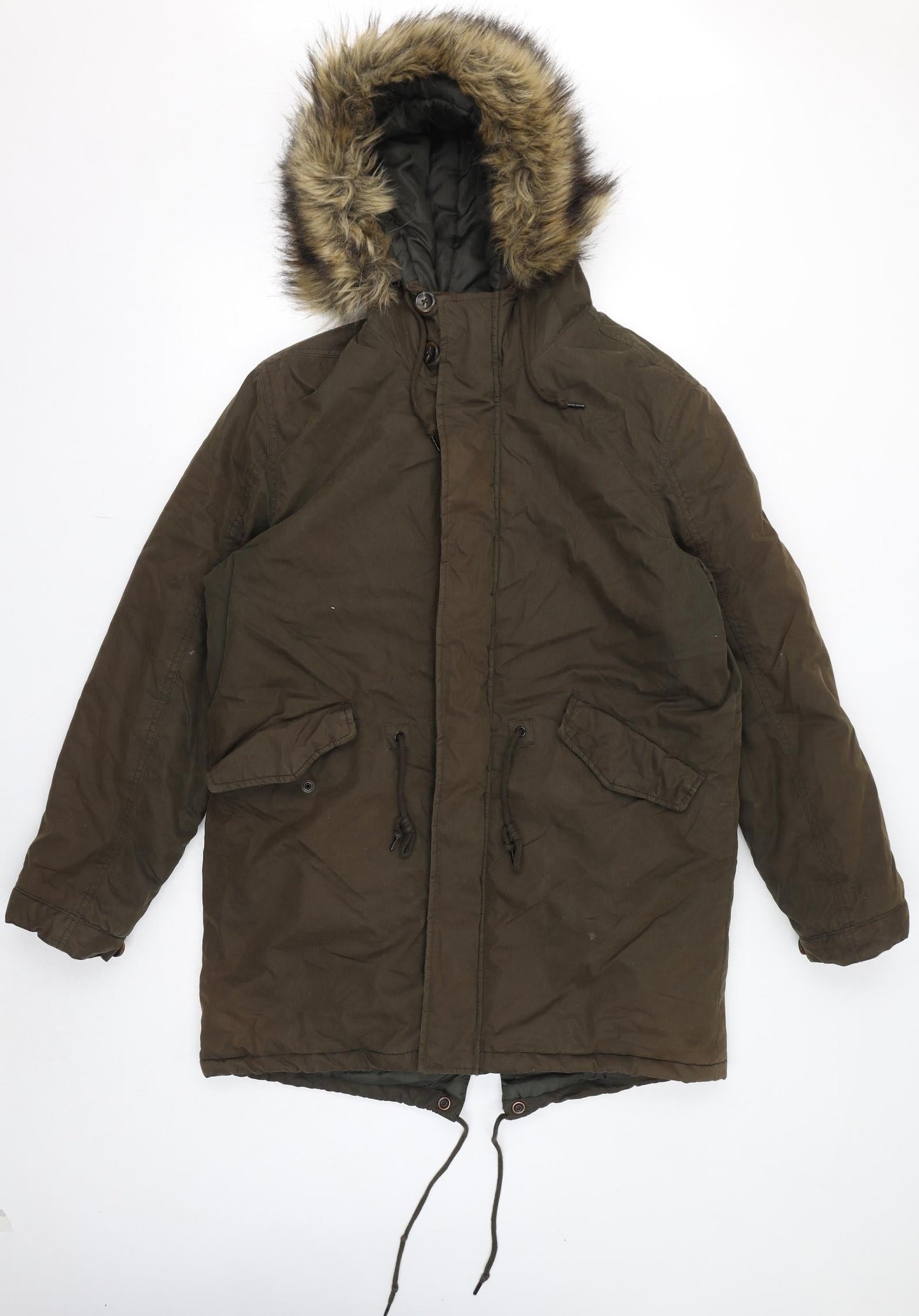 Admiral Womens Green Parka Coat Size M Zip - Faux Fur Hood
