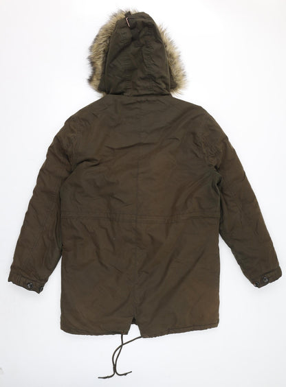 Admiral Womens Green Parka Coat Size M Zip - Faux Fur Hood