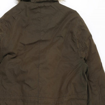 Admiral Womens Green Parka Coat Size M Zip - Faux Fur Hood