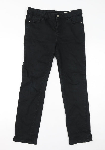 Very Womens Black Cotton Straight Jeans Size 12 L27 in Slim Zip