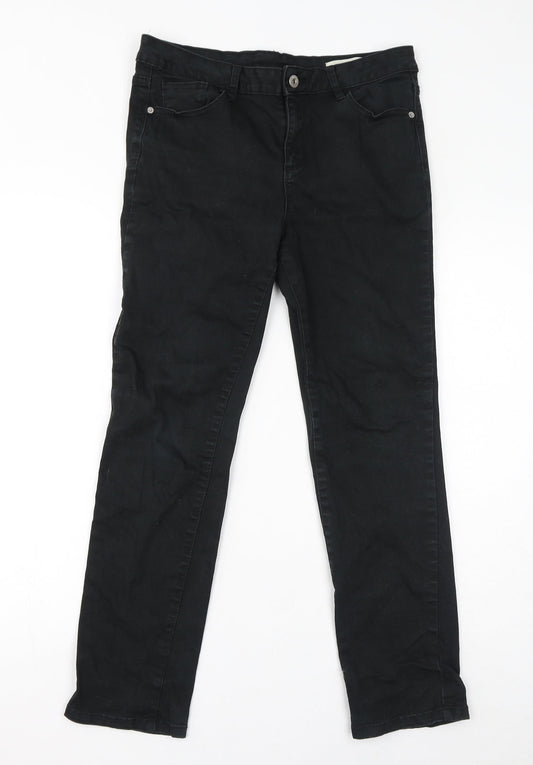 Very Womens Black Cotton Straight Jeans Size 12 L27 in Slim Zip