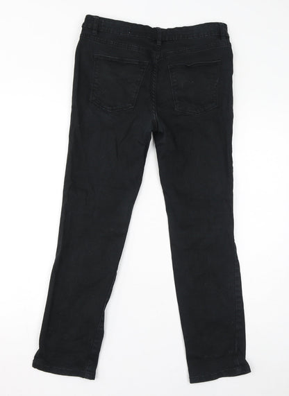 Very Womens Black Cotton Straight Jeans Size 12 L27 in Slim Zip