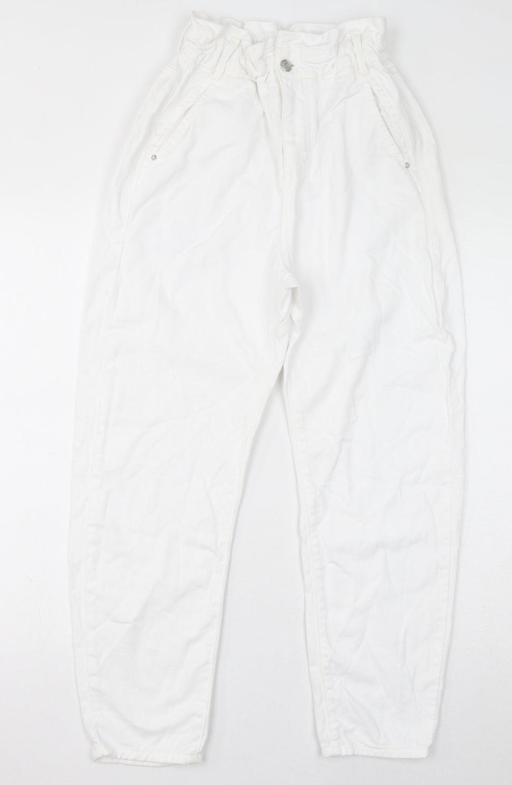Zara Womens White Cotton Mom Jeans Size 4 L25 in Regular Zip
