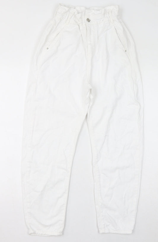 Zara Womens White Cotton Mom Jeans Size 4 L25 in Regular Zip
