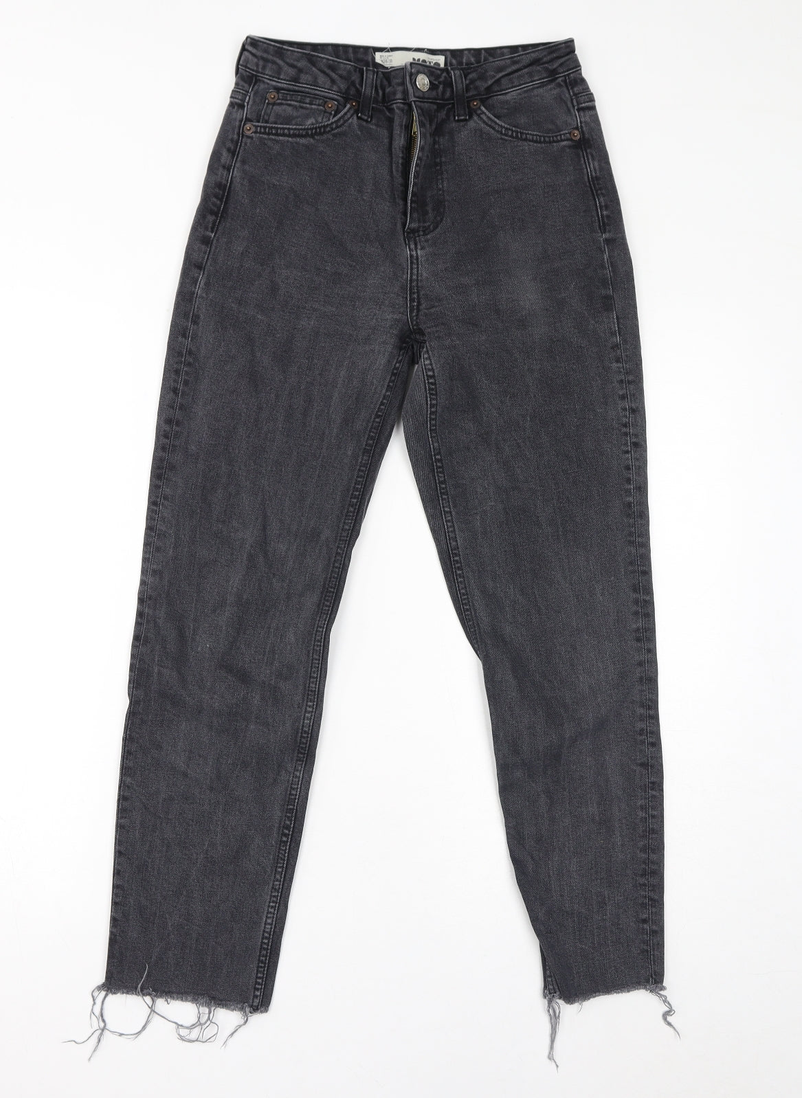 Topshop Womens Black Cotton Mom Jeans Size 26 L32 in Regular Zip - Distressed Hem