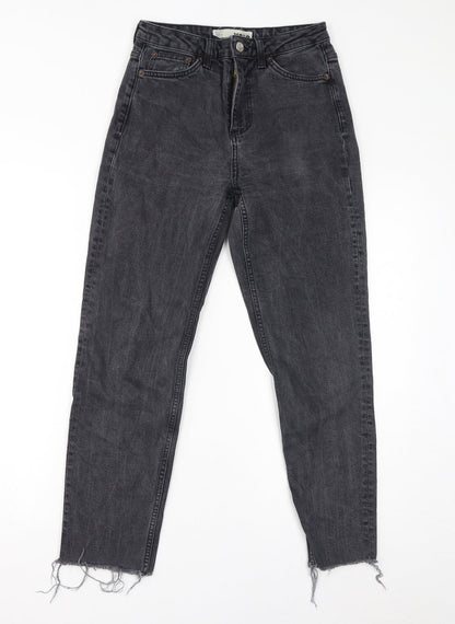 Topshop Womens Black Cotton Mom Jeans Size 26 L32 in Regular Zip - Distressed Hem