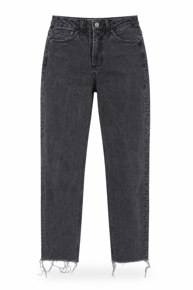 Topshop Womens Black Cotton Mom Jeans Size 26 L32 in Regular Zip - Distressed Hem