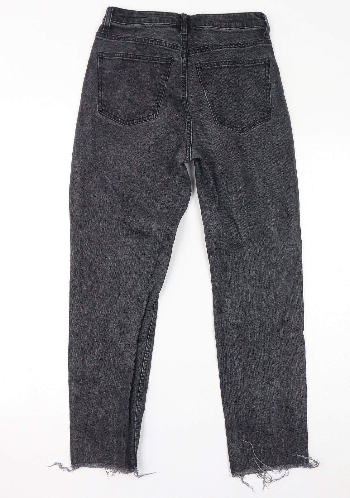 Topshop Womens Black Cotton Mom Jeans Size 26 L32 in Regular Zip - Distressed Hem
